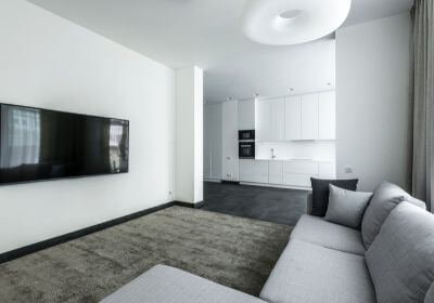 Living room with TV on the wall